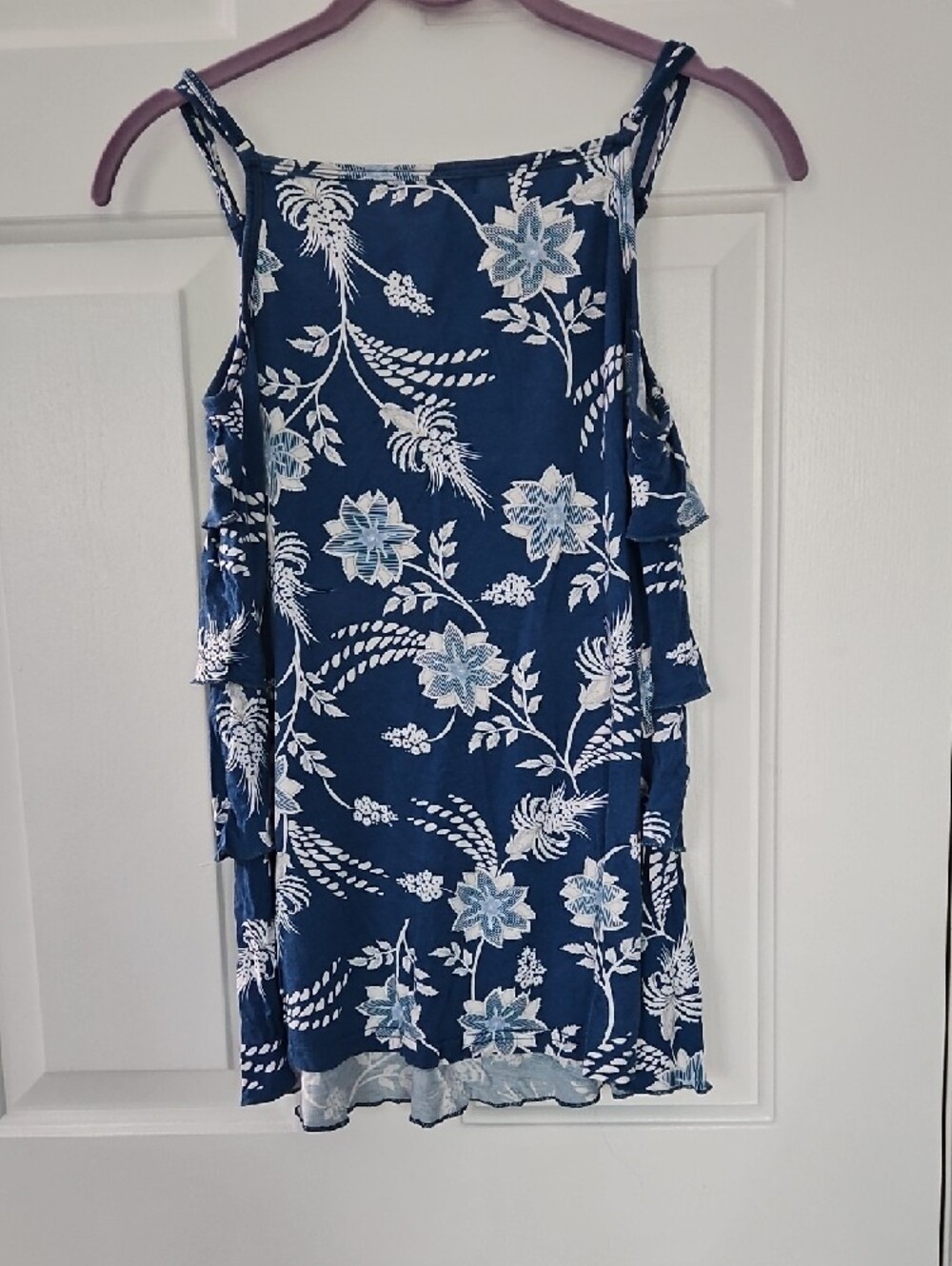 Bearsland Navy Blue Floral Ruffle Tank Top - Picture 5 of 5